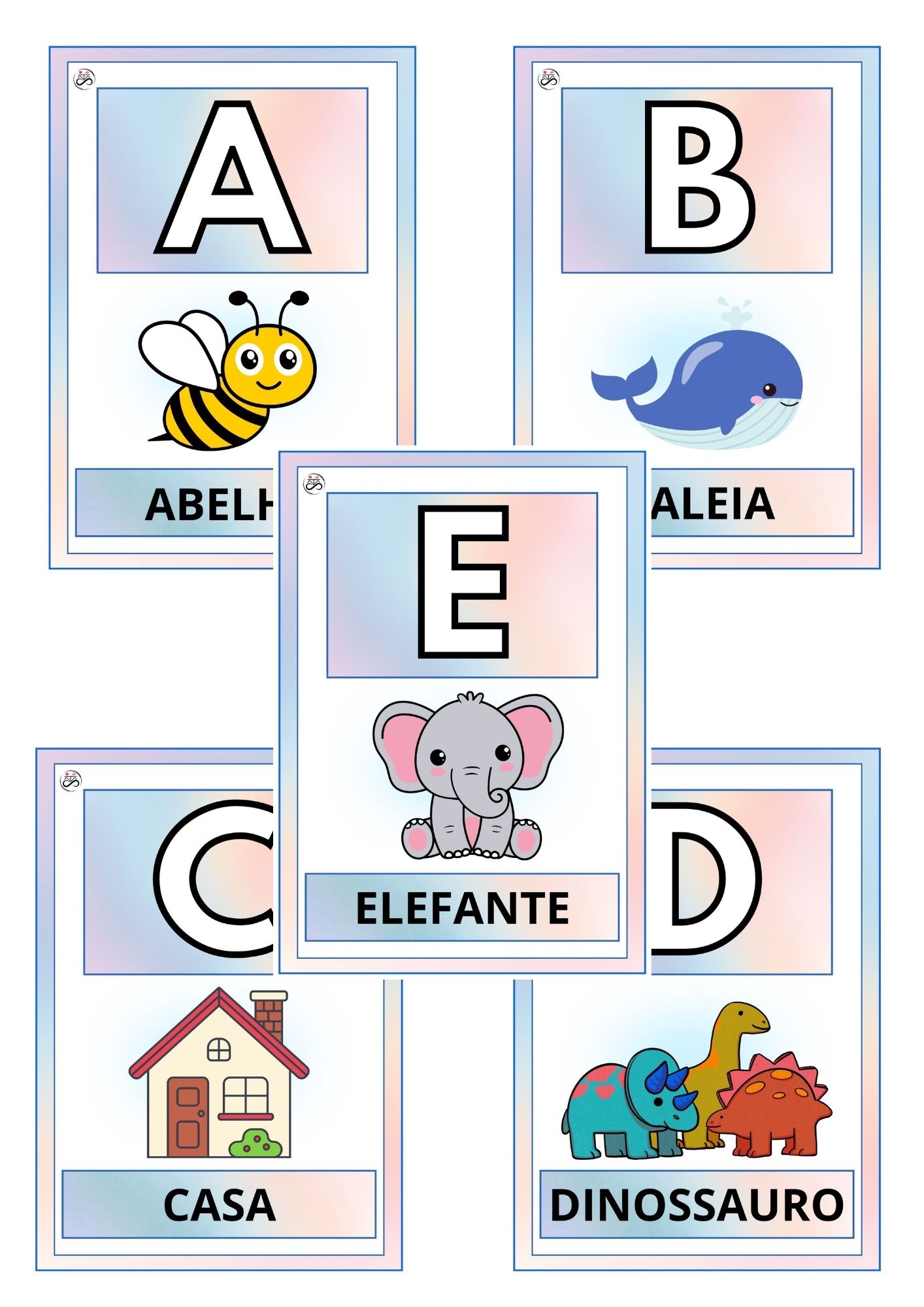 Alfabeto de letras, imagens e palavras