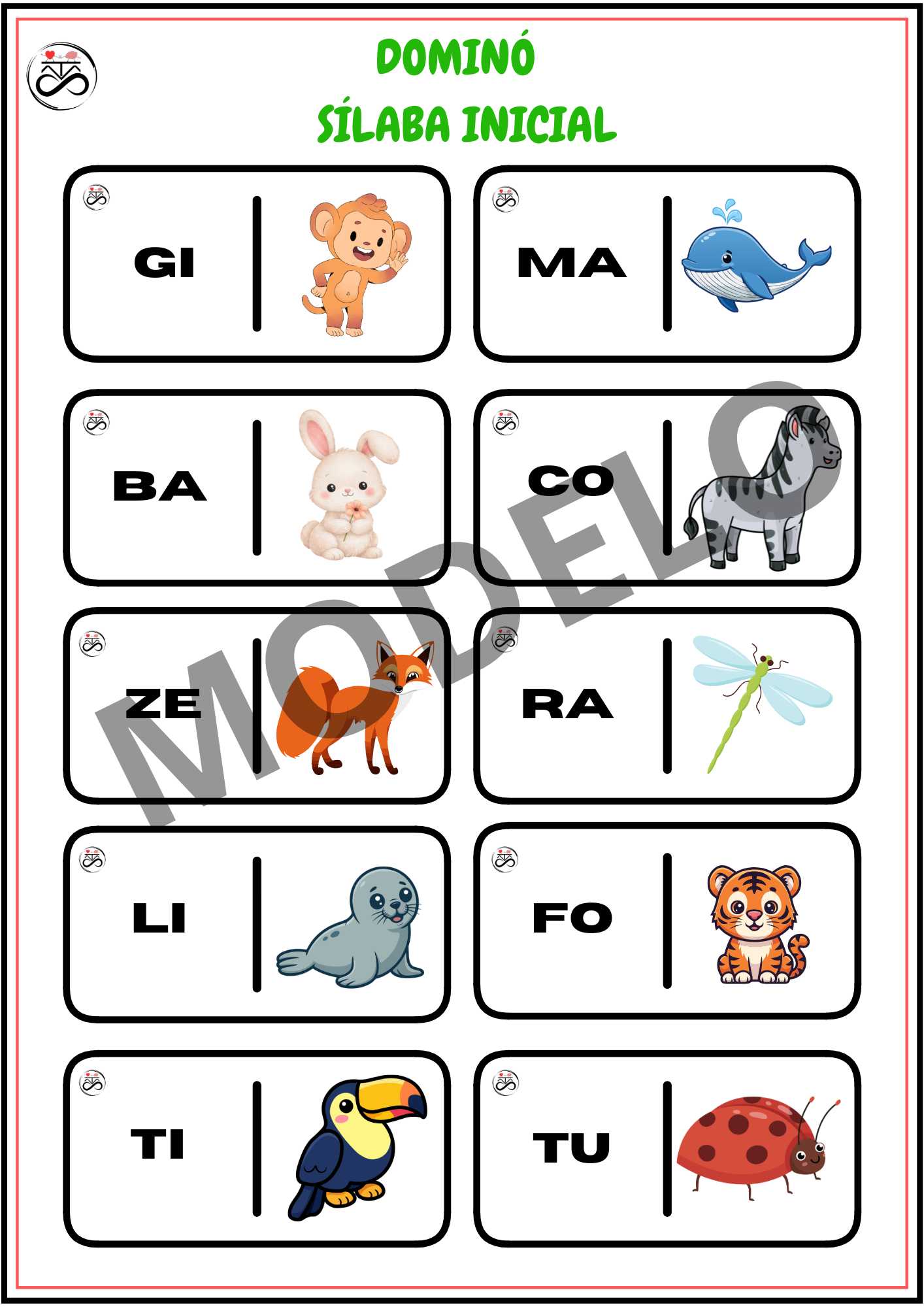 DOMINÓ: SÍLABA INICIAL /TEMA: ANIMAIS
