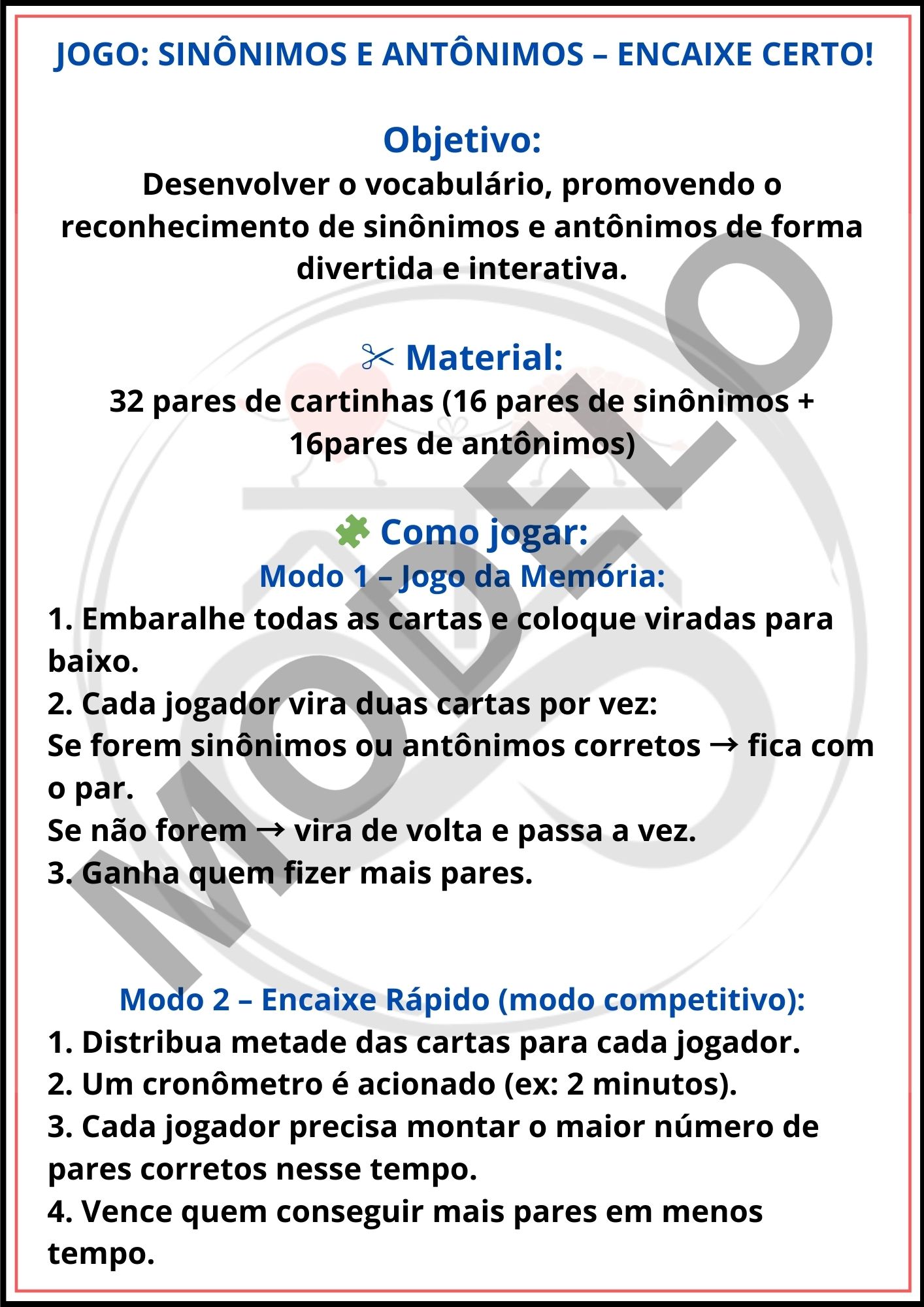 SINÔNINO E ANTÔNIMO - ENCAIXE CERTO!