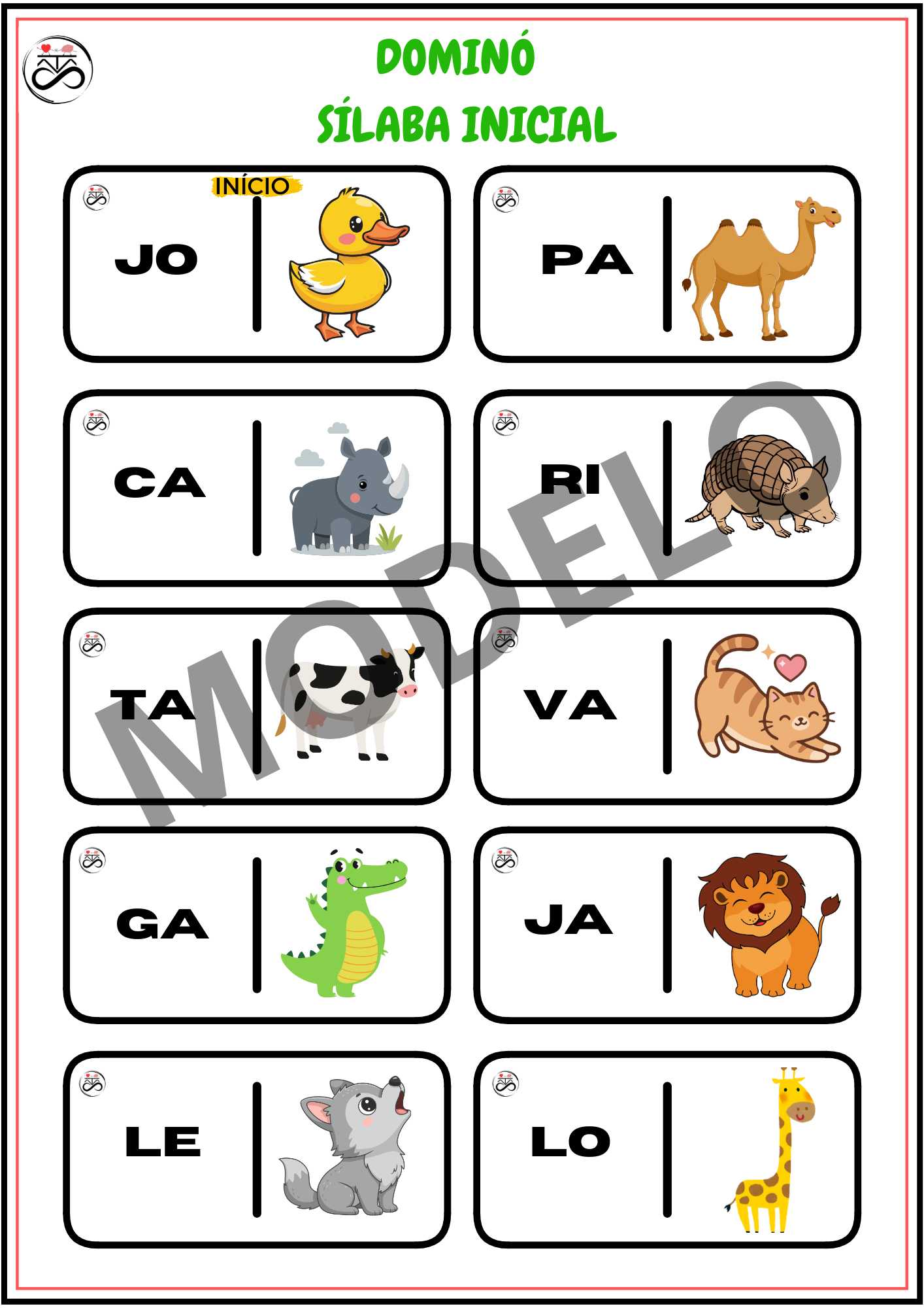 DOMINÓ: SÍLABA INICIAL /TEMA: ANIMAIS