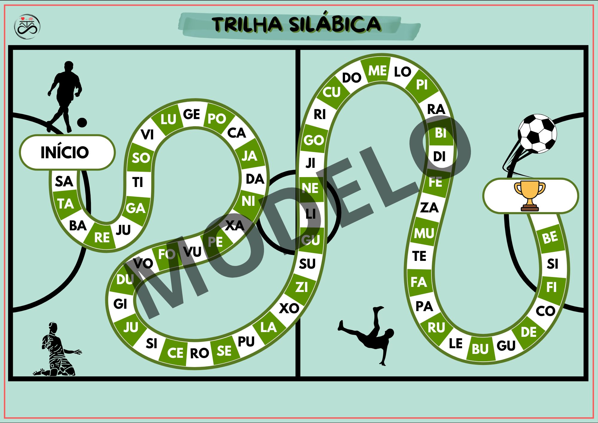 Trilha Silábica (sílabas simples) com dados e marcadores