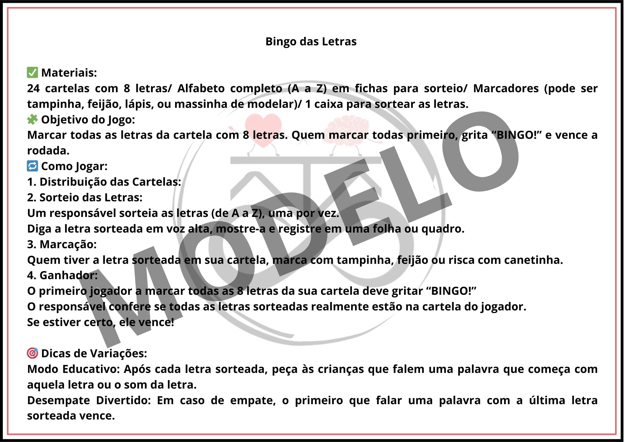 Jogo: Bingo de letras